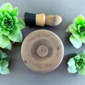 Vintage Ever Ready Badger Hair Shaving Brush 100T Wooden Lavender Soap Bowl Lid